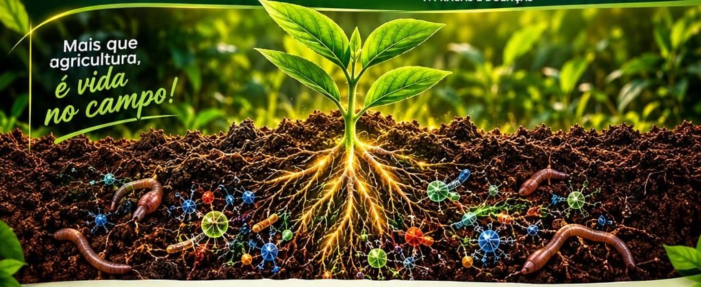 Planta com raízes em solo biologicamente ativo